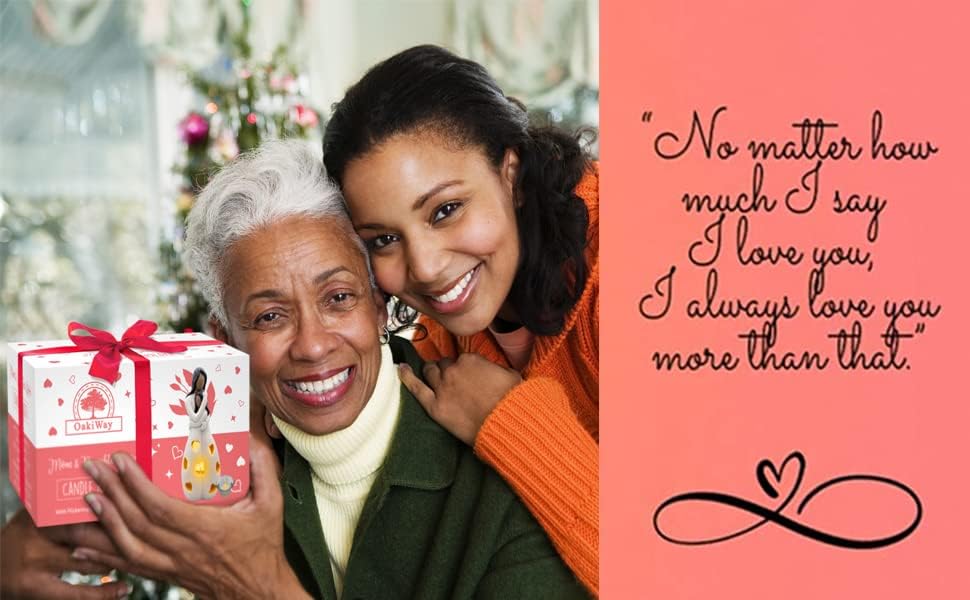 OakiWay Mother-Daughter Love Candle Holder Statue with Flickering LED Candle | Hand-Painted (Dark) - Unique Gifts for Mother's Day, Christmas, Birthday | Greeting Card Included