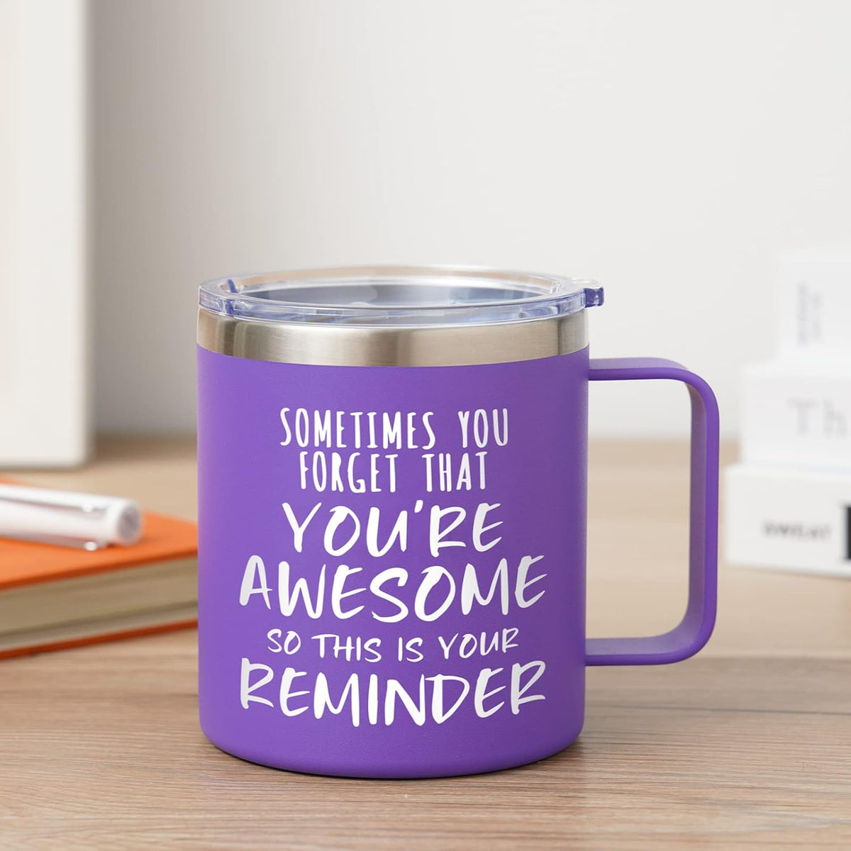 NOWWISH Inspirational 14oz Purple Mug with Handle, Sometimes You Forget You're Awesome Stocking Stuffer for Women, Unique Christmas Birthday Gifts for Her, Mom, Daughter, Wifeâ€‹