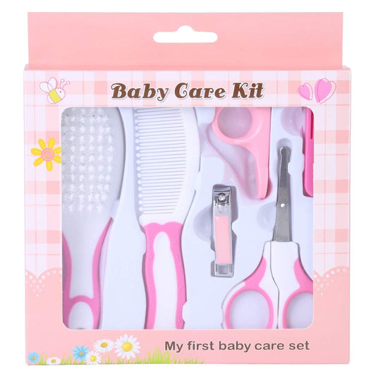 Baby Grooming Kit 6-Piece Health Care Set Nursery Essentials for Newborns & Toddlers (Pink / White)