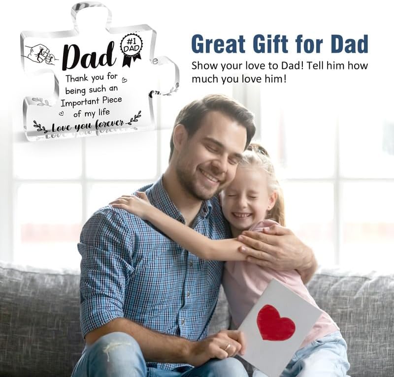 Dad Birthday Gift - Engraved Acrylic Block Puzzle Piece Decorations 3.9 x 3.3 inch - Christmas Fathers Day Birthday Gift for Dad from Daughter Son, Ideas Puzzle Piece Home Decor