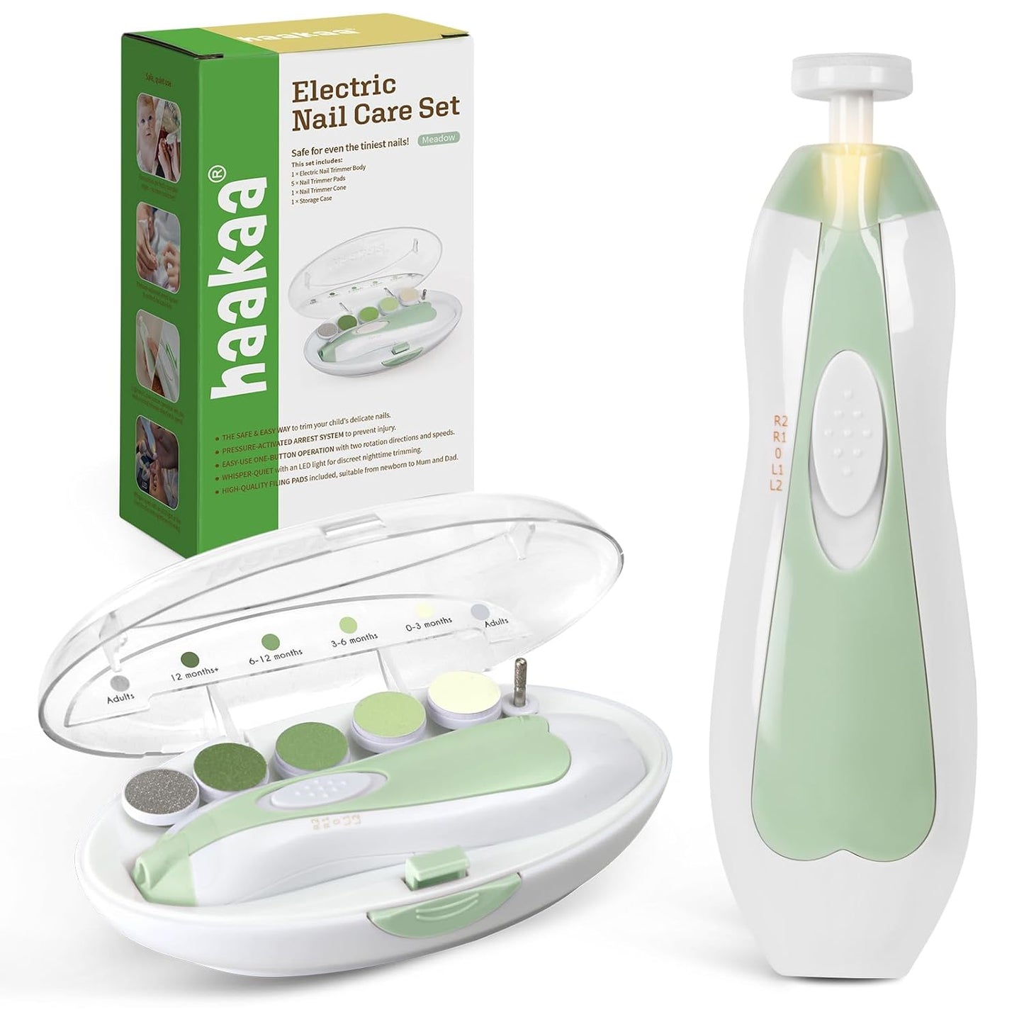 Electric Baby Nail File Clippers Set LED Light Portable Nail Care Kit