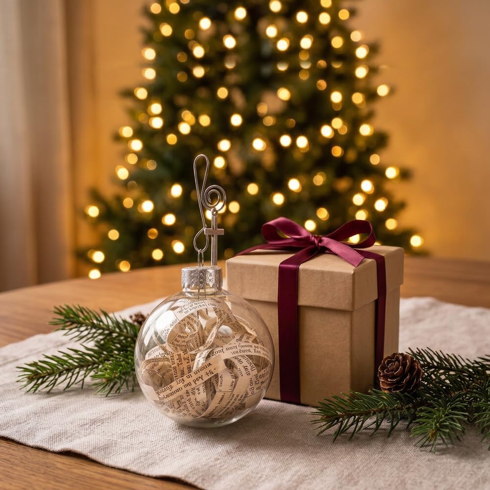 Rescued Antique Bible Glass Religious Christmas Tree Ornament with Silver Cross - Hanging Accessories for Home, Office, Church - Unique Gift for Friends, Family, Pastor
