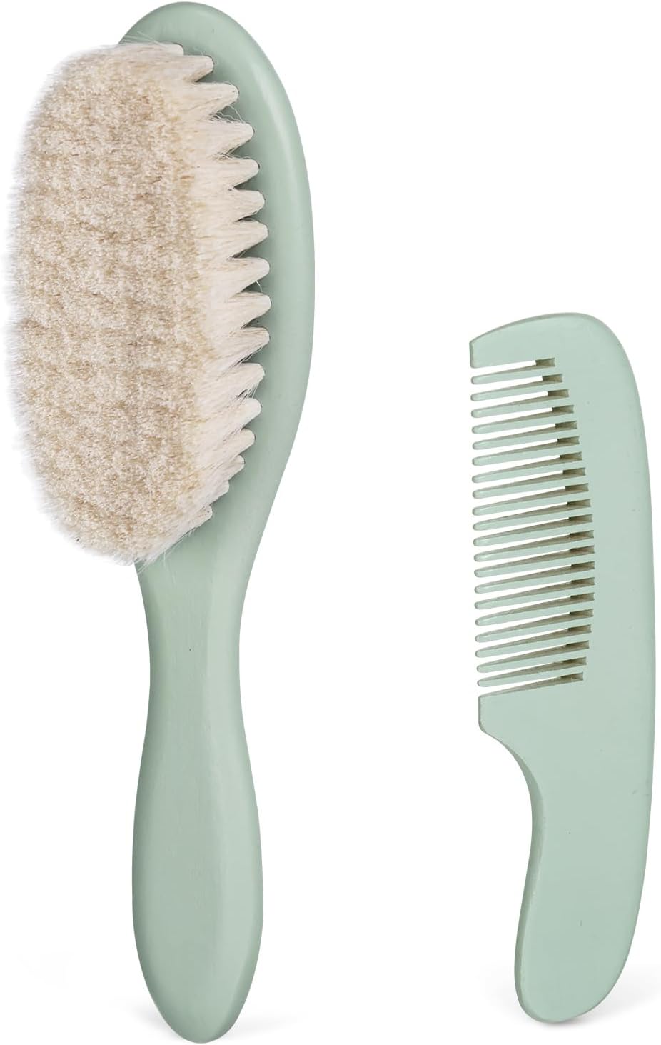 BumbleBee Baby Hair Brush & Comb Set Soft Wool Bristle Wooden Brush for Newborns, Infants & Toddlers – Gentle Cradle Cap Brush Sage Green