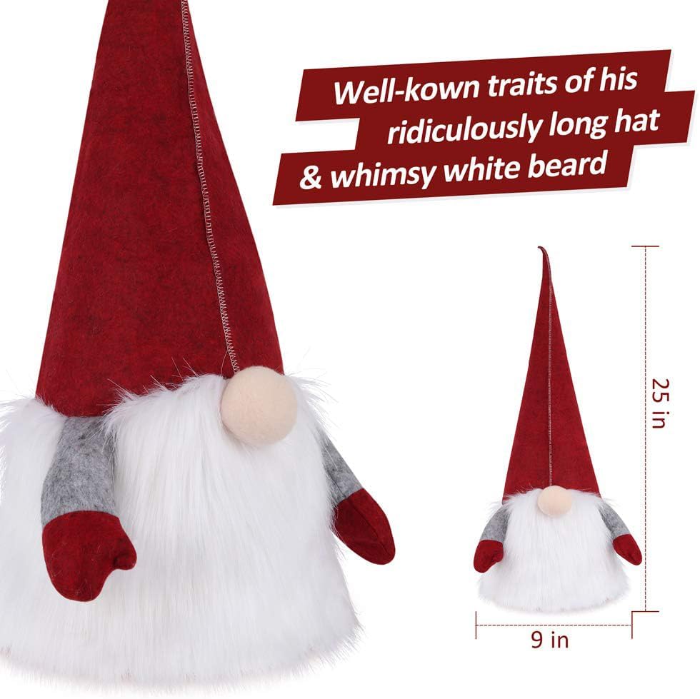 D-FantiX Gnome Christmas Tree Topper, 25 Inch Large Red Hat Swedish Tomte Gnome Christmas Ornaments Santa Gnomes Plush Scandinavian Christmas Decorations Holiday Home DÃ©cor