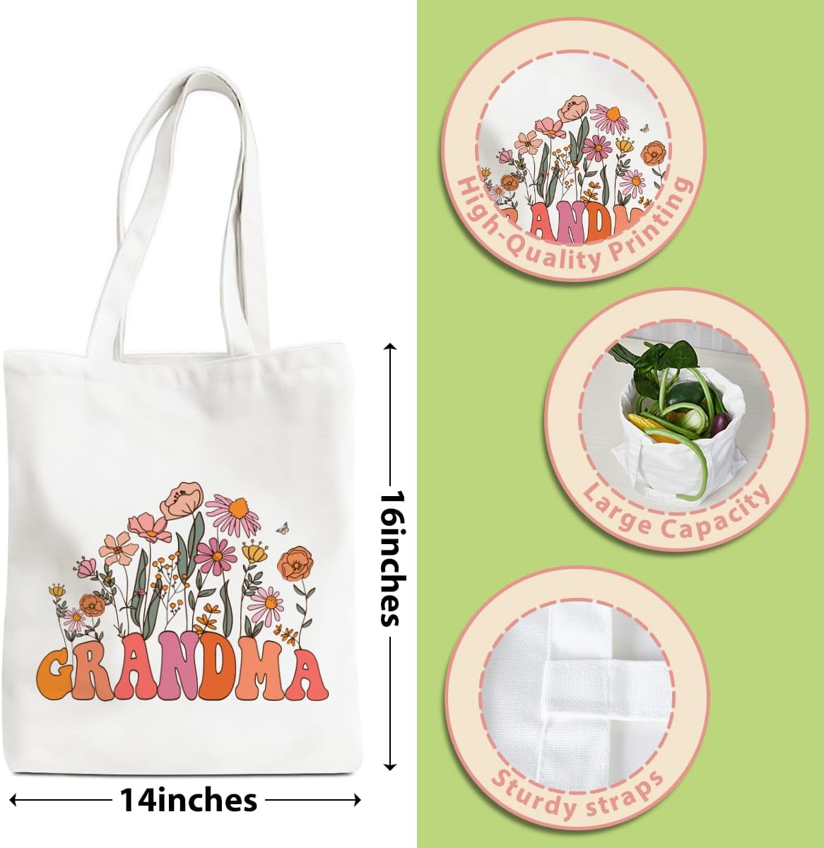 Grandma Gifts Tote Bag Birthday Mothers Day Retirement Gifts for Women Mama Nana Mimi Shoulder Bag Reusable Grocery Bags