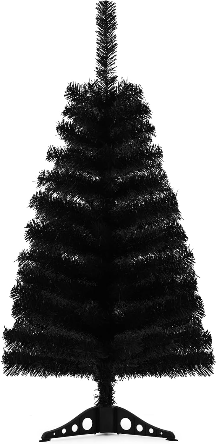 3ft Black Artificial Christmas Tree,Tabletop Christmas Pine Tree with PVC Stand Base for Christmas Halloween Home Office Holiday Decoration