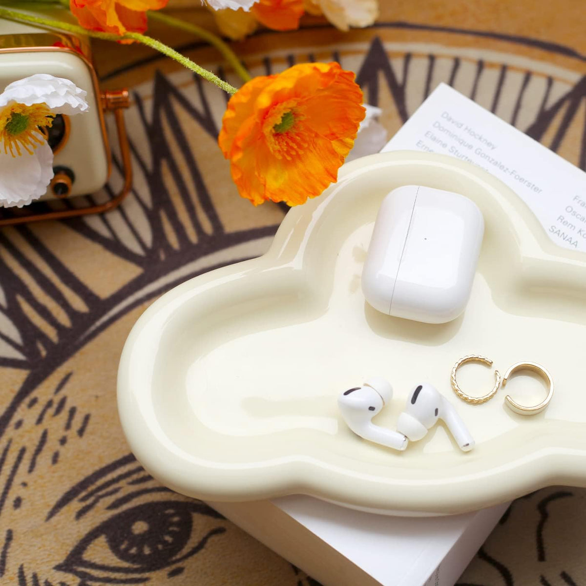 Jewelry Dish Trinket Tray for Women, Ring Holder, Unique Cloud Shape Ceramic Plate Cute Things Vanity Aesthetic Room Decor Mother's Day Birthday Christmas Warm House Gifts (CrÃ¨me) (JT001)