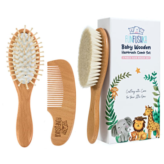 Baby Hair Brush Comb Set Soft Goat Bristles Cradle Cap Grooming Kit