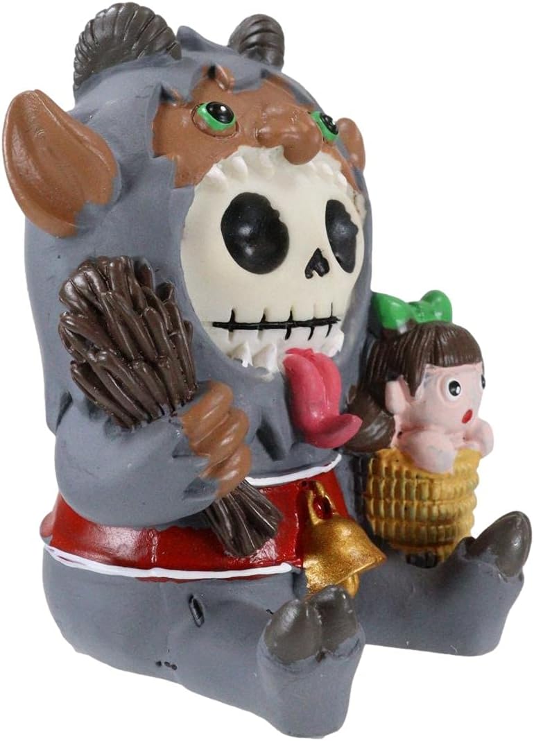 Ebros Gift Furrybones Christmas Terror Hunchback Krampus Skeleton with Naughty Child Figurine Furry Bones Skulls Skeletons Halloween Sculpture