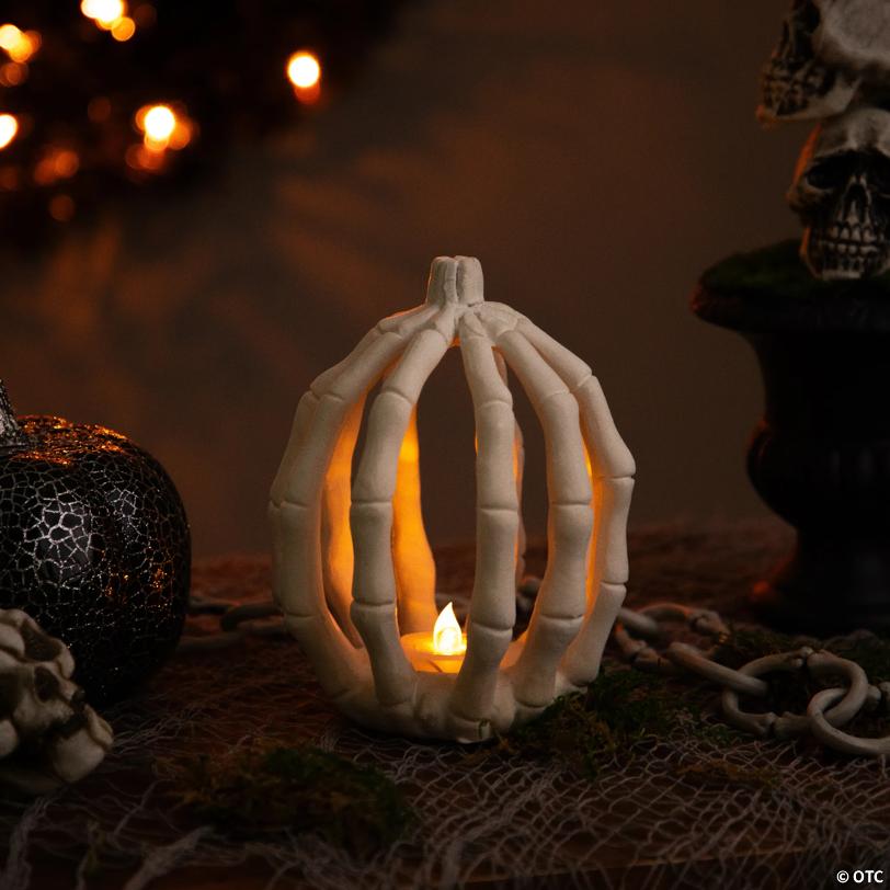 6.25" LED Lighted Skeleton Pumpkin Halloween Decoration - Battery Operated