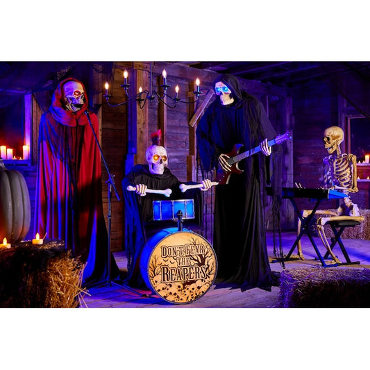 Haunted Living 4-ft Bluetooth Reaper Band LED Drummer Animatronic | USA Decoration