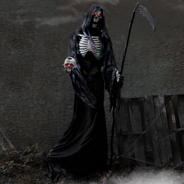 Haunted Hill Farm 7-ft Lighted Animatronic Khronos, the Rotting Reaper | USA Decoration