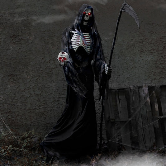 Haunted Hill Farm 7-ft Lighted Animatronic Khronos, the Rotting Reaper | USA Decoration