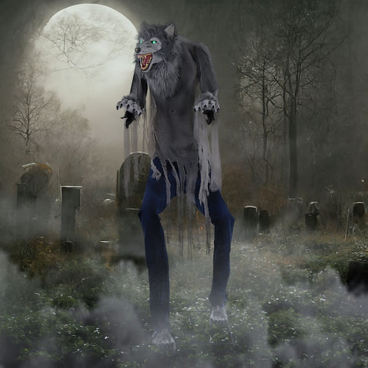 Haunted Hill Farm 7-ft Freestanding Lighted Werewolf Animatronic | USA Decoration