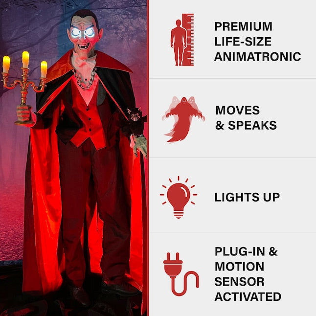 Haunted Hill Farm 5.5-ft Freestanding Talking Lighted Vampire Animatronic | USA Decoration