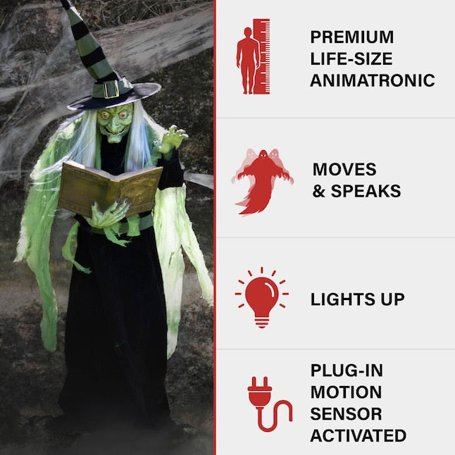 Haunted Hill Farm 6-ft Freestanding Talking Lighted Witch Animatronic | USA Decoration