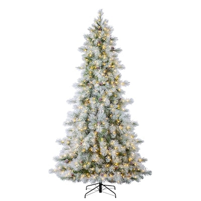 9-ft Flocked Snowy Berkshire Pre-lit Artificial Christmas Tree with White LED Lights | USA Decoration®