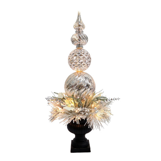 3-ft Pre-lit Slim Flocked Silver Artificial Christmas Tree with White LED Lights | USA Decoration®