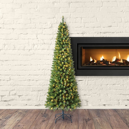 7-ft Greensboro Pencil Pre-lit Artificial Christmas Tree with Color Changing LED Lights | USA Decoration®