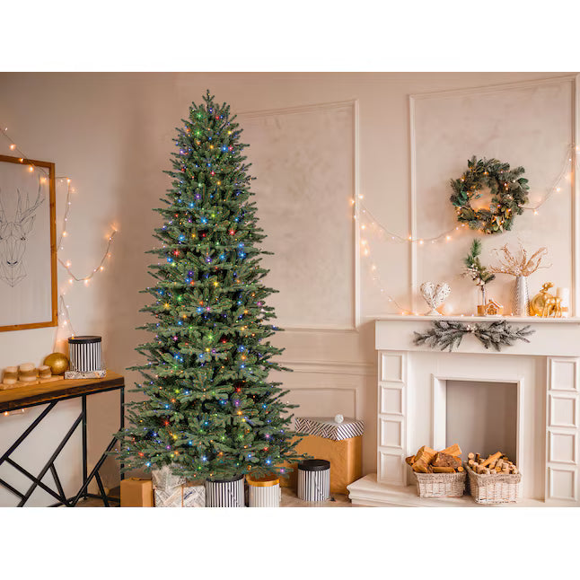 GE 7.5-ft Aspen fir Pre-lit Slim Artificial Christmas Tree with Multicolor LED Lights