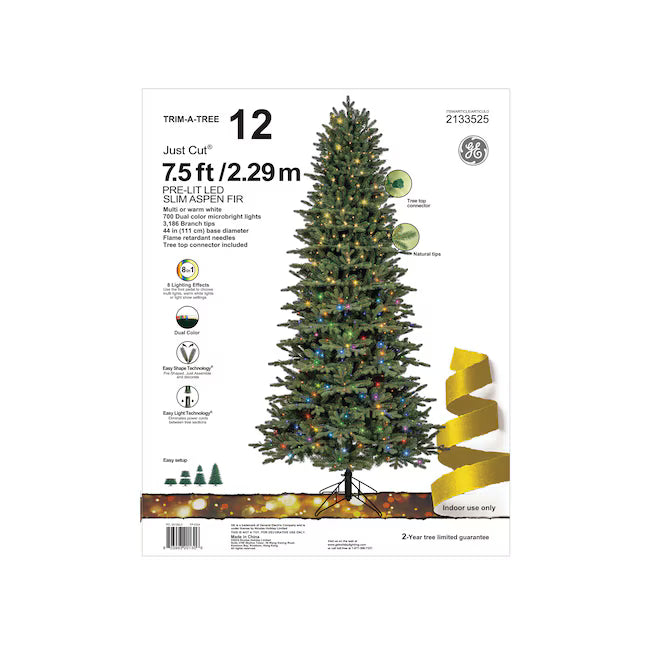 GE 7.5-ft Aspen fir Pre-lit Slim Artificial Christmas Tree with Multicolor LED Lights