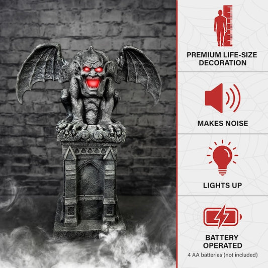 Haunted Hill Farm 3.58-ft Freestanding Church Bells Sound Gargoyle Animatronic | USA Decoration