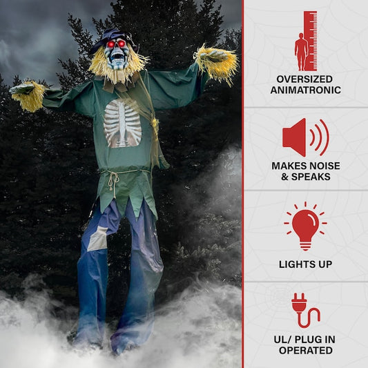 Haunted Hill Farm 15.09-ft Freestanding Talking Lighted Scarecrow Animatronic | USA Decoration