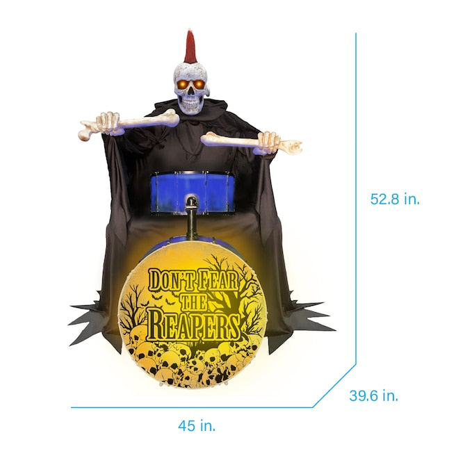 Haunted Living 4-ft Bluetooth Reaper Band LED Drummer Animatronic | USA Decoration