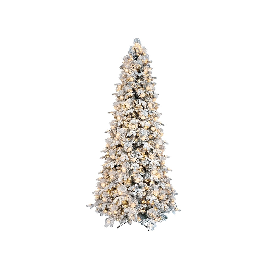9-ft Flocked Candlewood Pine Pre-lit Artificial Christmas Tree with LED Color Changing Lights | USA Decoration®