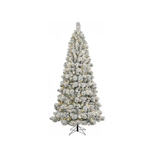 7.5-ft Laurel pine Pre-lit Flocked Artificial Christmas Tree with White LED Lights | USA Decoration®