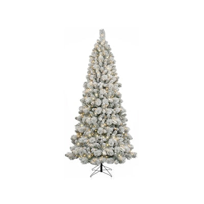 7.5-ft Laurel pine Pre-lit Flocked Artificial Christmas Tree with White LED Lights | USA Decoration®