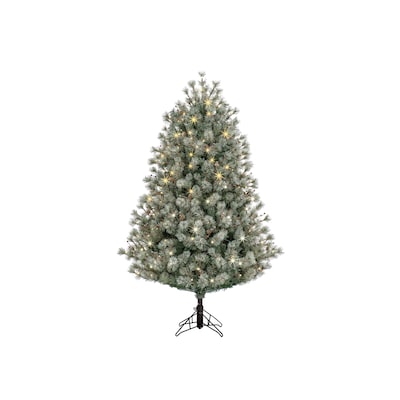 5-ft Flocked Carolina Pine Pre-lit Artificial Christmas Tree with Color Changing LED Lights | USA Decoration®
