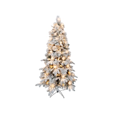 5-ft Flocked Candlewood Pine Pre-lit Artificial Christmas Tree with Color Changing LED Lights | USA Decoration®