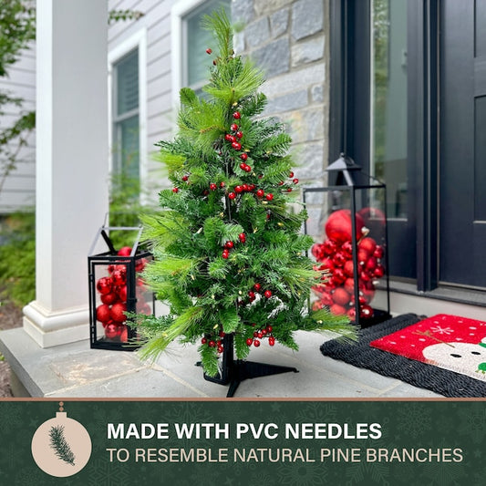 3-ft Newberry pine Pre-lit Artificial Christmas Tree with White LED Lights | USA Decoration®