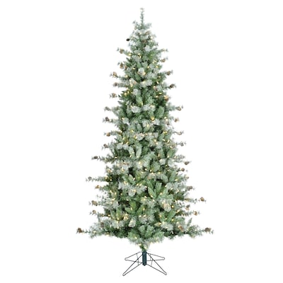 9-ft Buffalo fir Pre-lit Slim Flocked Artificial Christmas Tree with White LED Lights | USA Decoration®