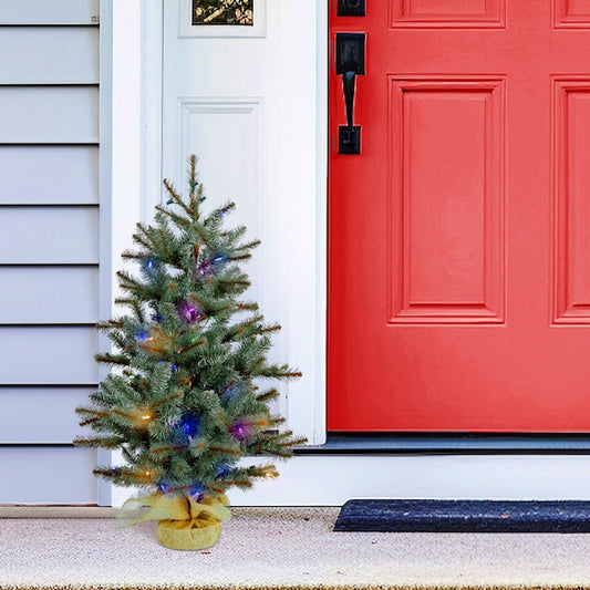 (no cinematic universe) 2-ft Pine Pre-lit Artificial Christmas Tree with Multicolor LED Lights | USA Decoration®