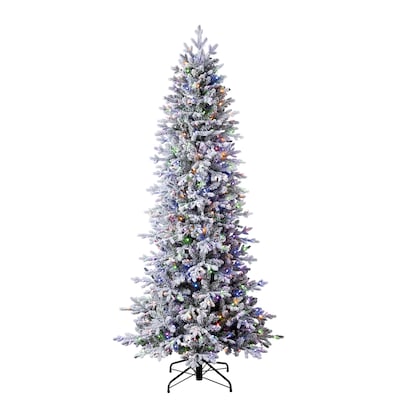 7.5-ft Slim Flocked Snowy Redwood Pre-lit Artificial Christmas Tree with Color Changing LED Lights | USA Decoration®