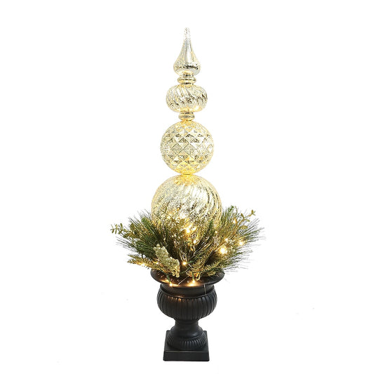 3-ft Pine Pre-lit Slim Gold Artificial Christmas Tree with White LED Lights | USA Decoration®