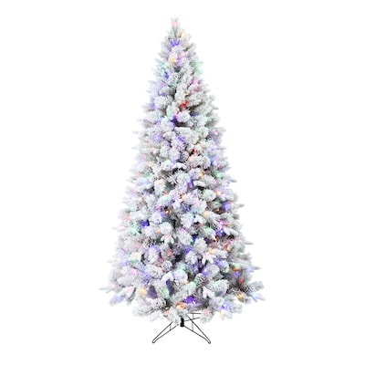 7.5-ft Albany pine Pre-lit Flocked Artificial Christmas Tree with Color Changing LED Lights | USA Decoration®