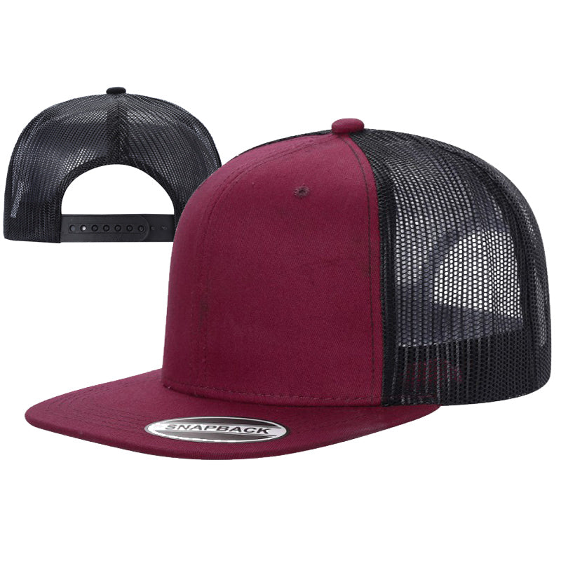 6FTM 6 Panel Flat Bill Hat Trucker Mesh Adjustable Fit
