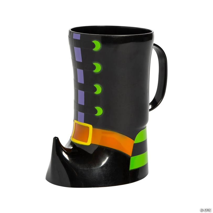 6 1/2" 10 oz. Witch Boot-Shaped Reusable BPA-Free Plastic Mugs - 12 Ct.