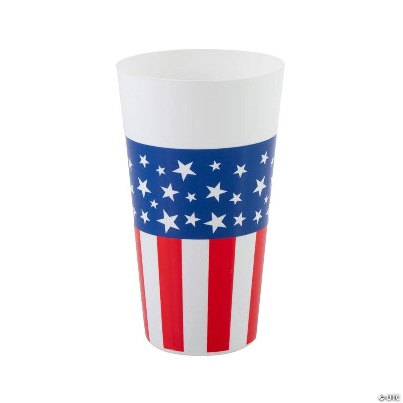 6 1/2" 30 oz. Patriotic Stars & Stripes Reusable Plastic Tumbler - 12 Pc.