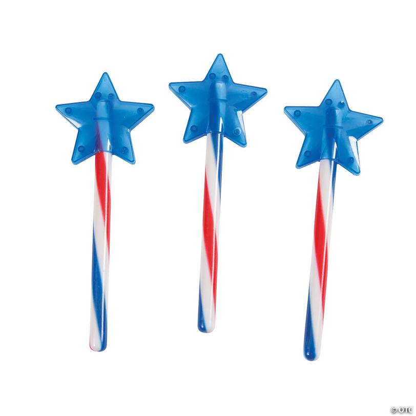 6 1/2" Patriotic Glow Swizzle Plastic Star Wands – 12 Pc.