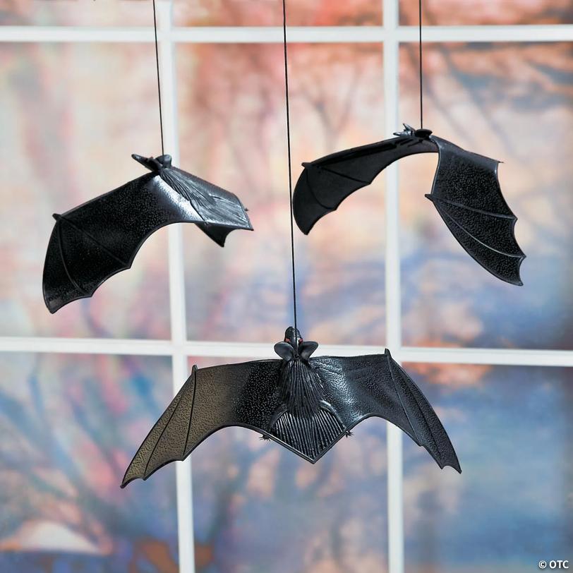 6 1/2" x 13" Hanging Bats Vinyl Halloween Decorations - 12 Pc.