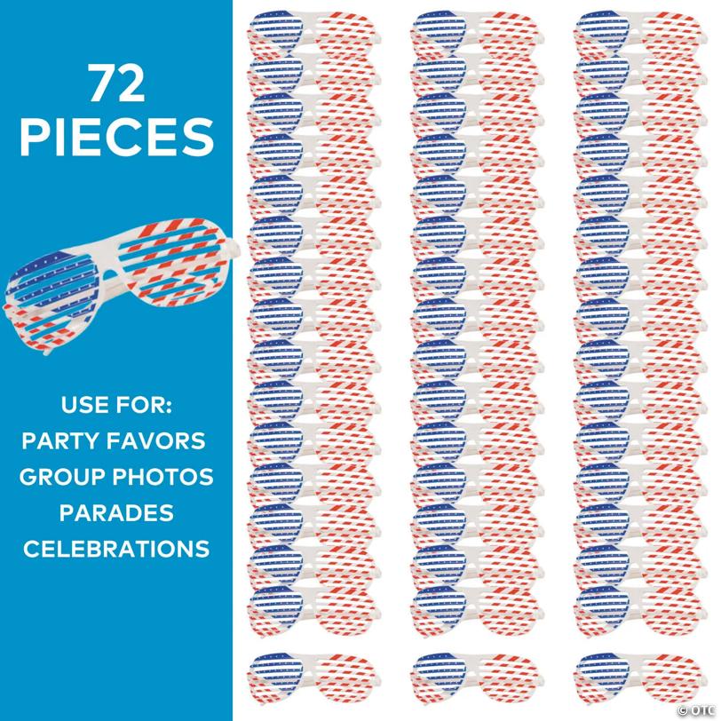 6 1/2" x 2" Bulk 72 Pc. Kids Patriotic Stars & Stripes Plastic Shutter Glasses