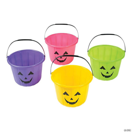 6 1/2" x 8 1/2" Neon Jack-O’-Lantern BPA-Free Plastic Trick-Or-Treat Buckets - 12 Pc.