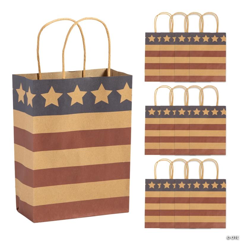 6 1/2" x 9" Medium Americana Kraft Paper Gift Bags - 12 Pc.