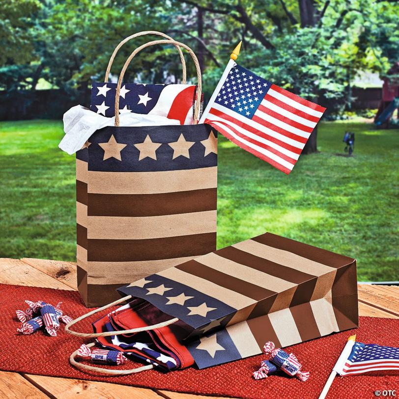 6 1/2" x 9" Medium Americana Kraft Paper Gift Bags - 12 Pc.