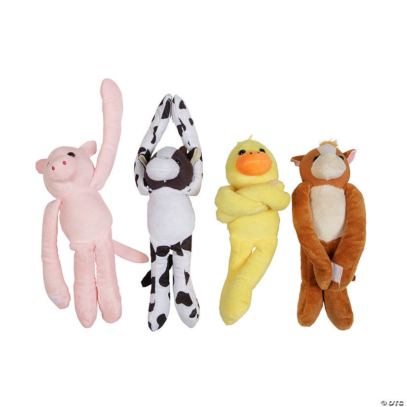 11 3/4" Multicolor Long-Arm Stuffed Farm Animals – 12 Pc. | USA Decoration®