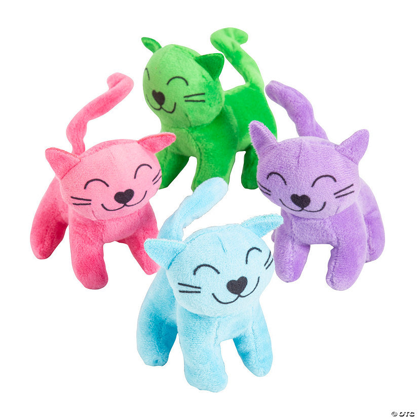 Per Dozen: Colorful Mini Bright Stuffed Cats - 12 Pc. with Embroidered Features | USA Decoration®